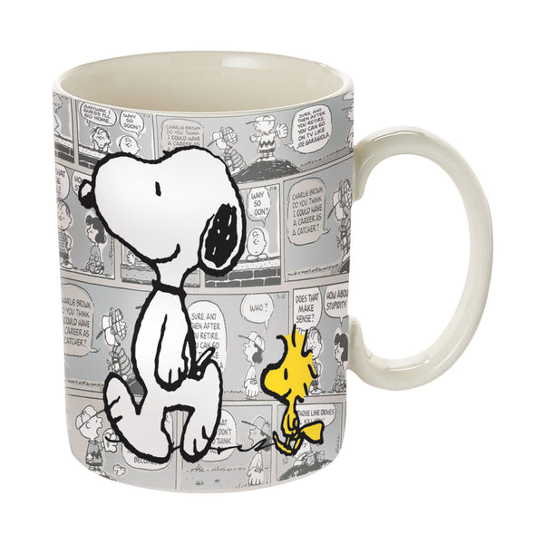 Department 56 Black/Yellow/White Stoneware Snoopy and Woodstock Mug 1 pk