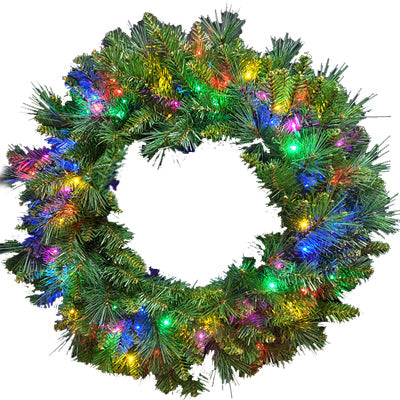 Artificial Pre-Lit Mountain Spruce Wreath, 100 Twinkling Multi-Color LED Lights, 30-In.