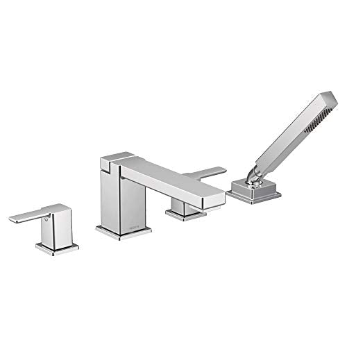 Grifo para bañera romana de arco alto de dos manijas cromado que incluye ducha de mano