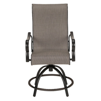 Edison Park Swivel Chairs, Balcony Height, Taupe Sling Fabric, Gray Frames (Pack of 6)