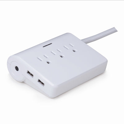 Regleta de 3 tomas de corriente, 4 puertos USB, cable de 6 pies, color blanco