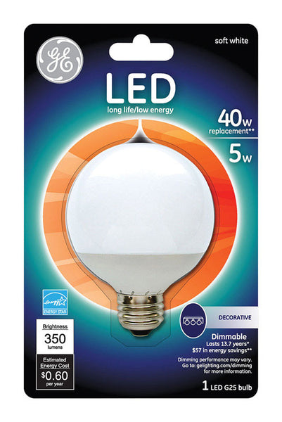 GE G25 E26 (Medium) LED Bulb Soft White 40 Watt Equivalence 1 pk