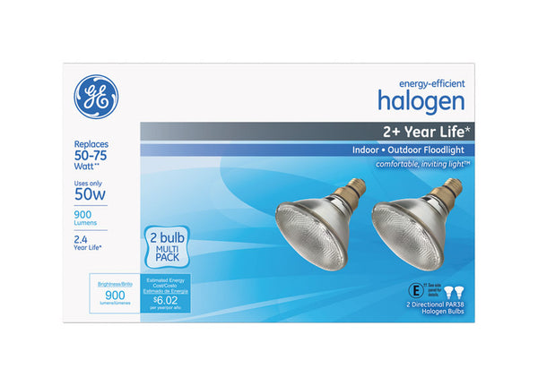 GE 50 watts PAR38 Floodlight Halogen Bulb 900 lumens White 2 pk