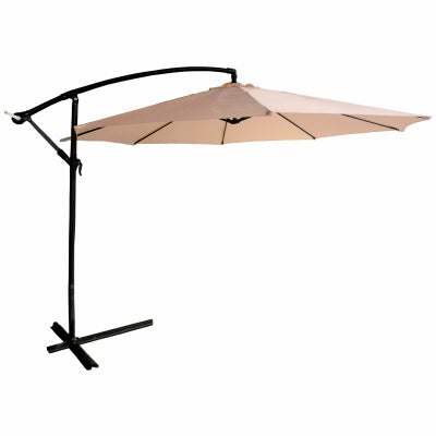 Sombrilla de patio desplazada, poste de aluminio, tela beige, 11,5 pies.