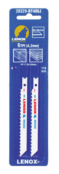 Lenox 4-1/2 in. Bi-Metal U-Shank Jig Saw Blade 6 TPI 2 pk