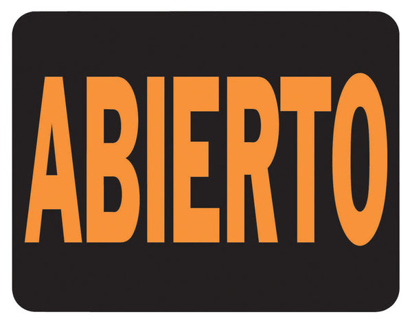 Letrero gigante de plástico Hy-Ko naranja de 15" x 19" con la leyenda Abierto/Cerrado (caja de 5)