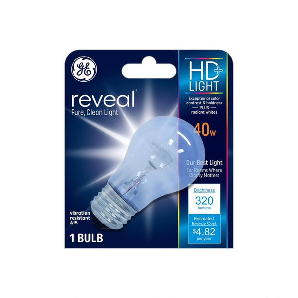 Bombilla decorativa GE Reveal HD+ 40 W A15 E26 (mediana), luz pura y limpia, paquete de 1 (paquete de 4)