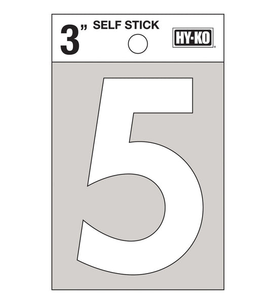 Hy-Ko 3 in. White Vinyl Number 5 Self-Adhesive 1 pc. (Pack of 10)