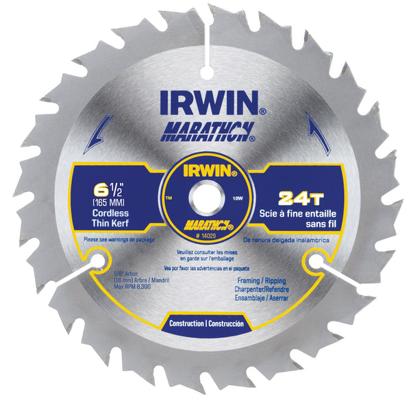 Hoja de sierra circular inalámbrica de carburo de 24 dientes y 6-1/2" Marathon 24029cl de Irwin