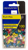 A&W 34005 Push Pins Assorted Colors 100 Count