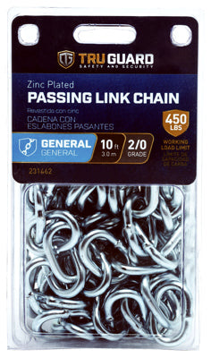 Passing Link Chain, Zinc-Plated, 2/0 x 10-Ft.