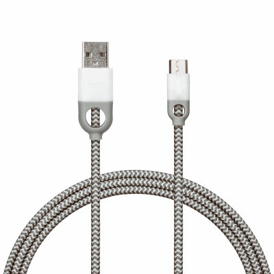 Cable de carga micro USB trenzado, nailon, gris/blanco, 10 pies.