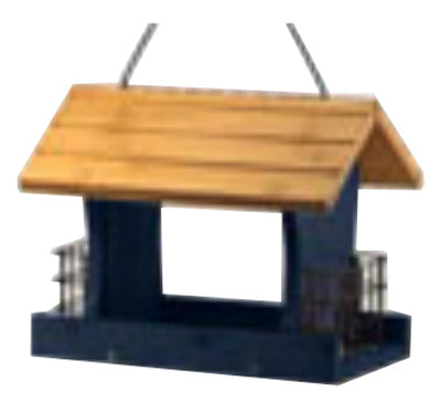 Comedero para pájaros de madera, azul, 12 pulgadas.