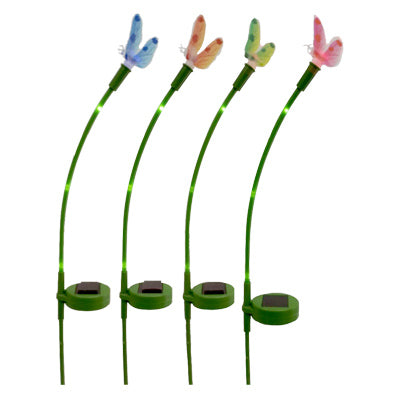 Solar LED Fiber Optic Stake Light, Color-Changing Dragonfly (Pack of 12)