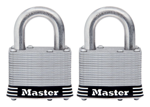 Master Lock 2 in. W Stainless Steel 4-Pin Tumbler Padlock 2 pk Keyed Alike