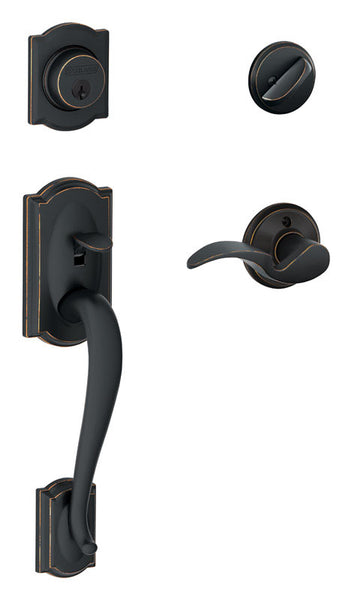 Schlage Camelot / Avanti Aged Bronze Brass Single Cylinder Handleset and Knob 2 Right or Left Handed