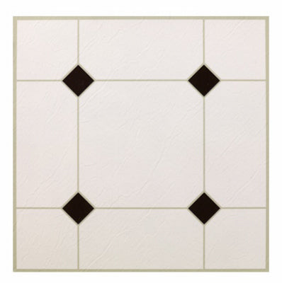 Azulejo de piso de vinilo pelable y adhesivo en blanco y negro, 12 x 12 pulgadas.