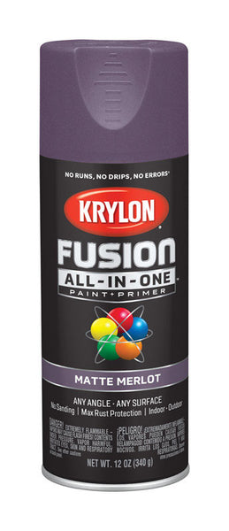 Krylon Fusion All-In-One Matte Merlot Paint + Primer Spray Paint 12 oz. (Pack of 6)