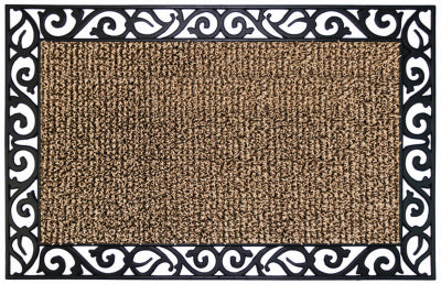 Felpudo rascador de césped artificial, tallos y hojas, color topo tierra, 24 x 36 pulgadas.