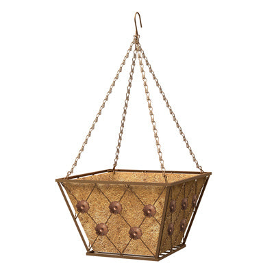 Hanging Basket With Coco Liner, Regency Style, Brushed Bronze, 14-In. Square