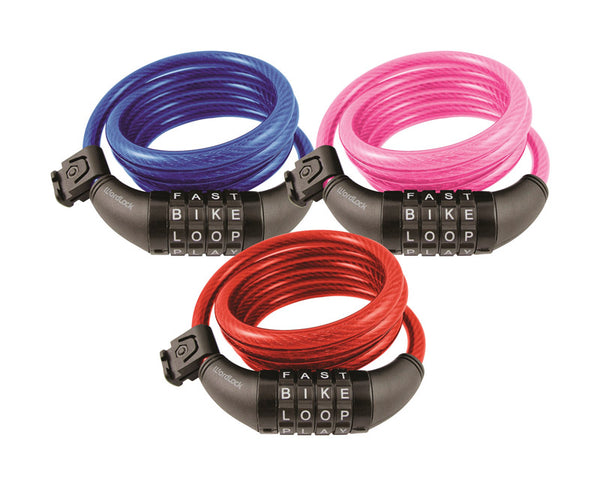 Wordlock 41.04 in. H x 7/16 in. W x 5 ft. L Vinyl Covered Steel 4-Dial Combination Bike Lock 1 pk (Pack of 6)
