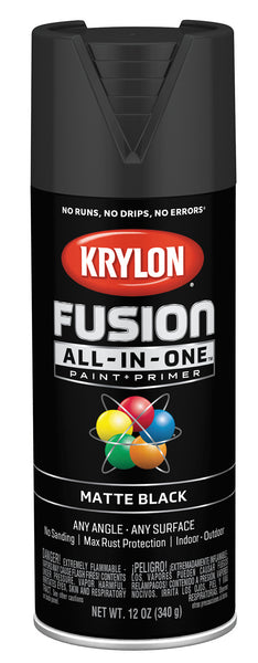 Krylon K02754007 12 Oz Black Matte Fusion All-In-One Spray Paint (Pack of 6)