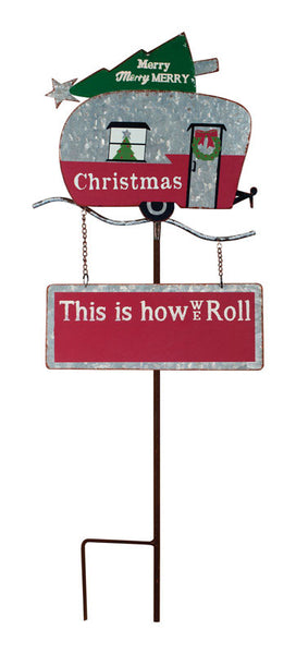 Sunset Vista Christmas Trailer Stake Christmas Decoration Red/Gray 1 pk Metal (Pack of 2)