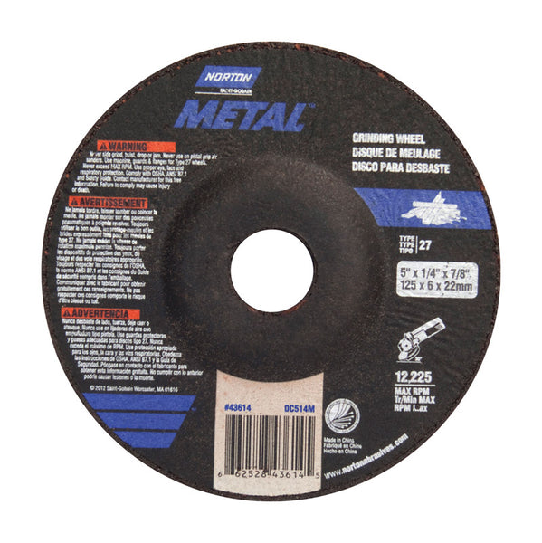 Norton 5 in. Dia. x 1/4 in. thick x 7/8 in. Grinding Wheel 1 pc.