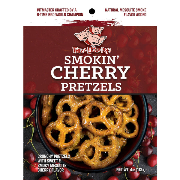 Three Little Pigs Smokin Cherry Pretzels 4 oz Bagged (Pack of 12)