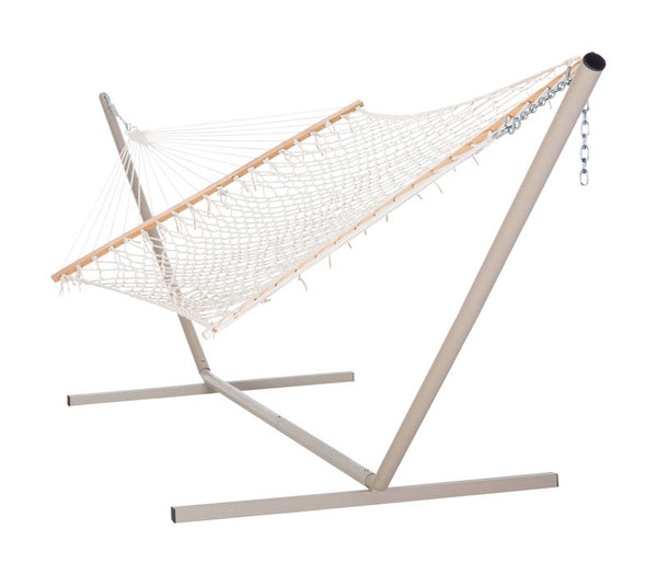 Hamaca blanca Castaway de 52 pulgadas de ancho para 2 personas con soporte