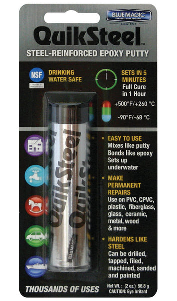 Blue Magic QuikSteel Gray Steel Reinforced Epoxy Putty 2 oz. (Pack of 6)