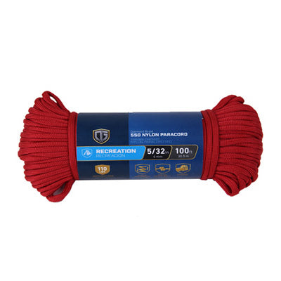 Cuerda de nailon Para Cord 550, roja, 5/32 pulg. x 100 pies.