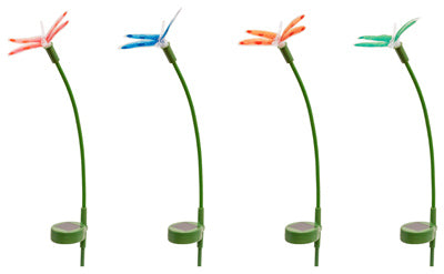 Libélula de fibra óptica solar, LED que cambia de color, 4 adornos
