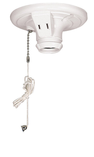 Cooper Wiring Plastic Medium Base Lampholder w/Outlet, Pull Chain & Cord 1 pk