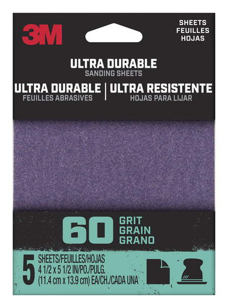 3m 1/4sht5pk60 4.5 X 5.5 Ultra Durable Power 60 Grit Sanding Sheet 5 Count
