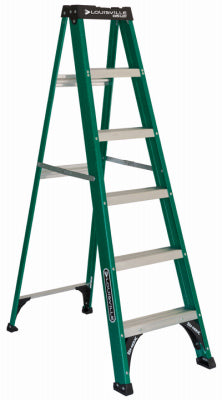 Escalera de tijera de 6 pies, fibra de vidrio, tipo II, capacidad de carga de 225 lb