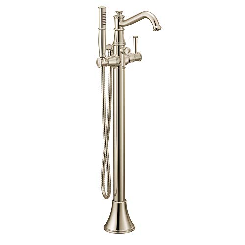 Polished nickel one-handle tub filler includes hand shower