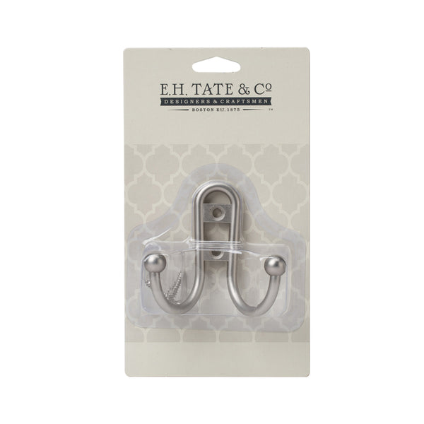 Gancho doble de metal plateado con níquel satinado de EH Tate & Co., paquete de 1