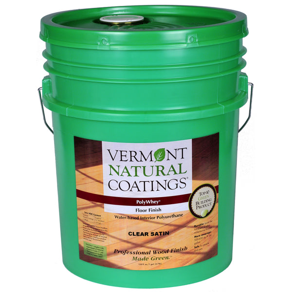 Acabado para pisos a base de agua PolyWhey Satin Clear de Vermont Natural Coatings, 5 galones