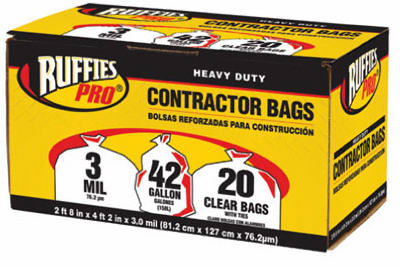 Bolsas para contratistas, transparentes, 42 galones, paquete de 20.