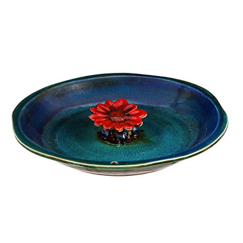 BAÑO DE ABEJAS DE 12" AZUL CON FLOR ROJA