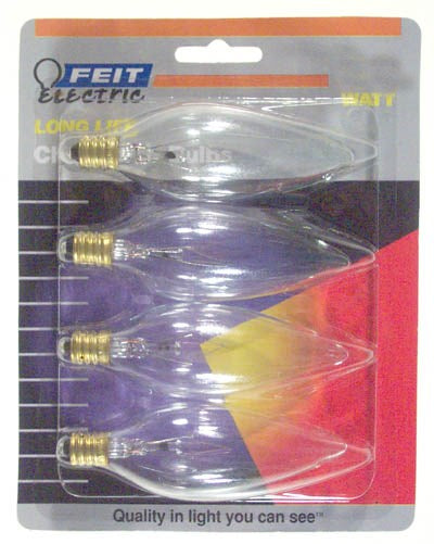 Feit Electric Bp25ctc/4 25 Watt Clear Straight Tip Chandelier Light Bulb 4 Count