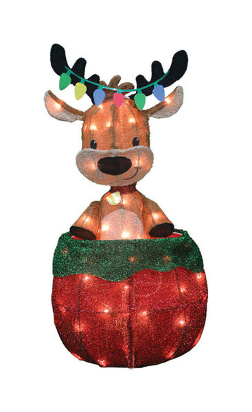 Candy Cane Lane Pre-Lit Reindeer Yard Art Multicolored Metal