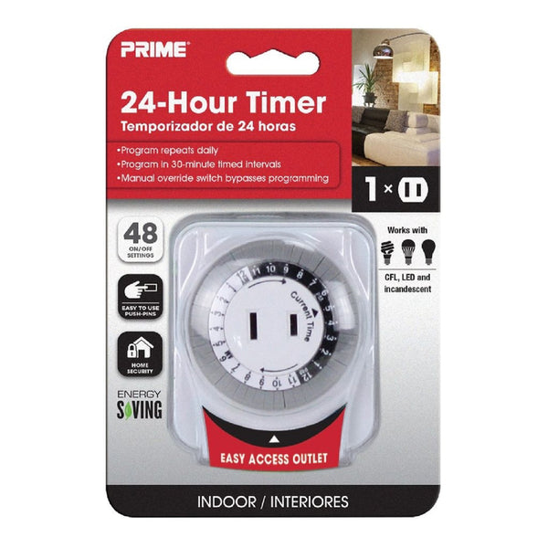 Temporizador mecánico Prime Indoor de 24 horas, 125 V, color blanco