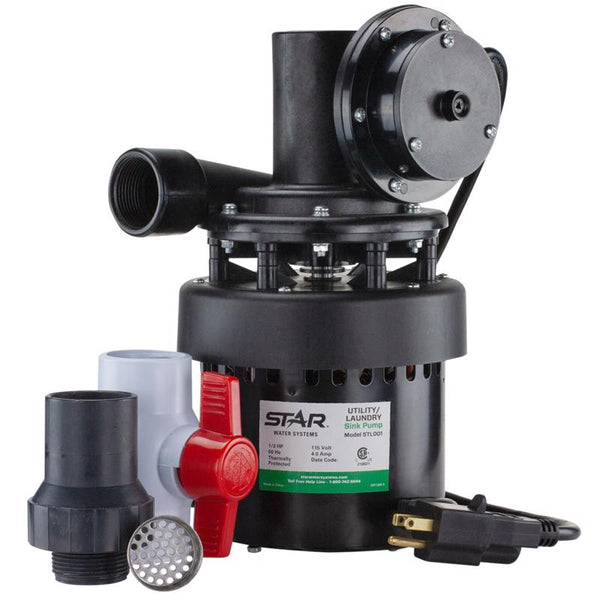 Sistema de bomba de agua para fregadero con interruptor de diafragma termoplástico de 1/3 HP y 1320 gph de Star Water Systems