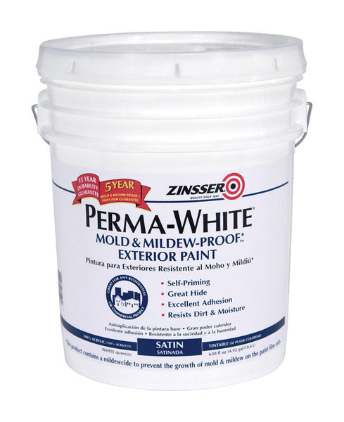 Pintura satinada blanca Zinsser Perma-White a prueba de moho y hongos para interiores, 5 gal.
