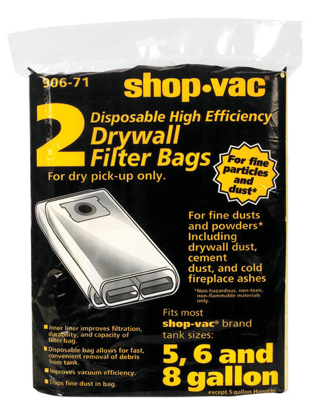 Shop-Vac 12.3 in. L X 9.5 in. W Wet/Dry Vac Drywall Filter Bag 5-8 gal 2 pc