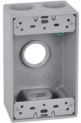 Caja de toma de corriente rectangular de 1 módulo resistente a la intemperie, gris, cuatro orificios de 3/4 pulg.
