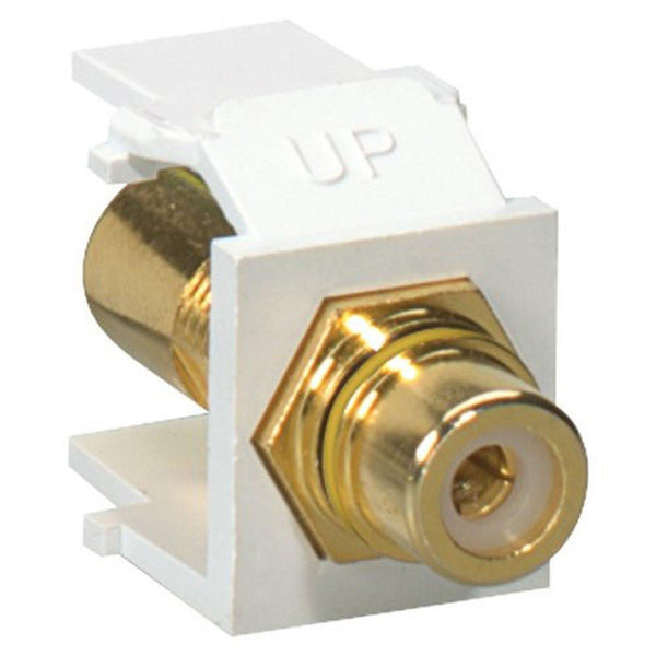 Conector de puerto rápido con alimentación directa RCA con franja amarilla bañado en oro blanco Leviton 022-40830-Bwy