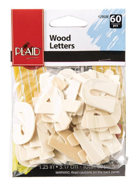 Plantilla de letras de madera a cuadros de 1 1/4 pulg., paquete de 60 (paquete de 3)